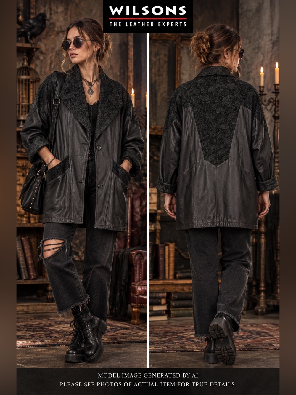 Wilsons Leather Jacket Suede Paisley Zip Liner Coat Goth Steam‎ Punk Industrial